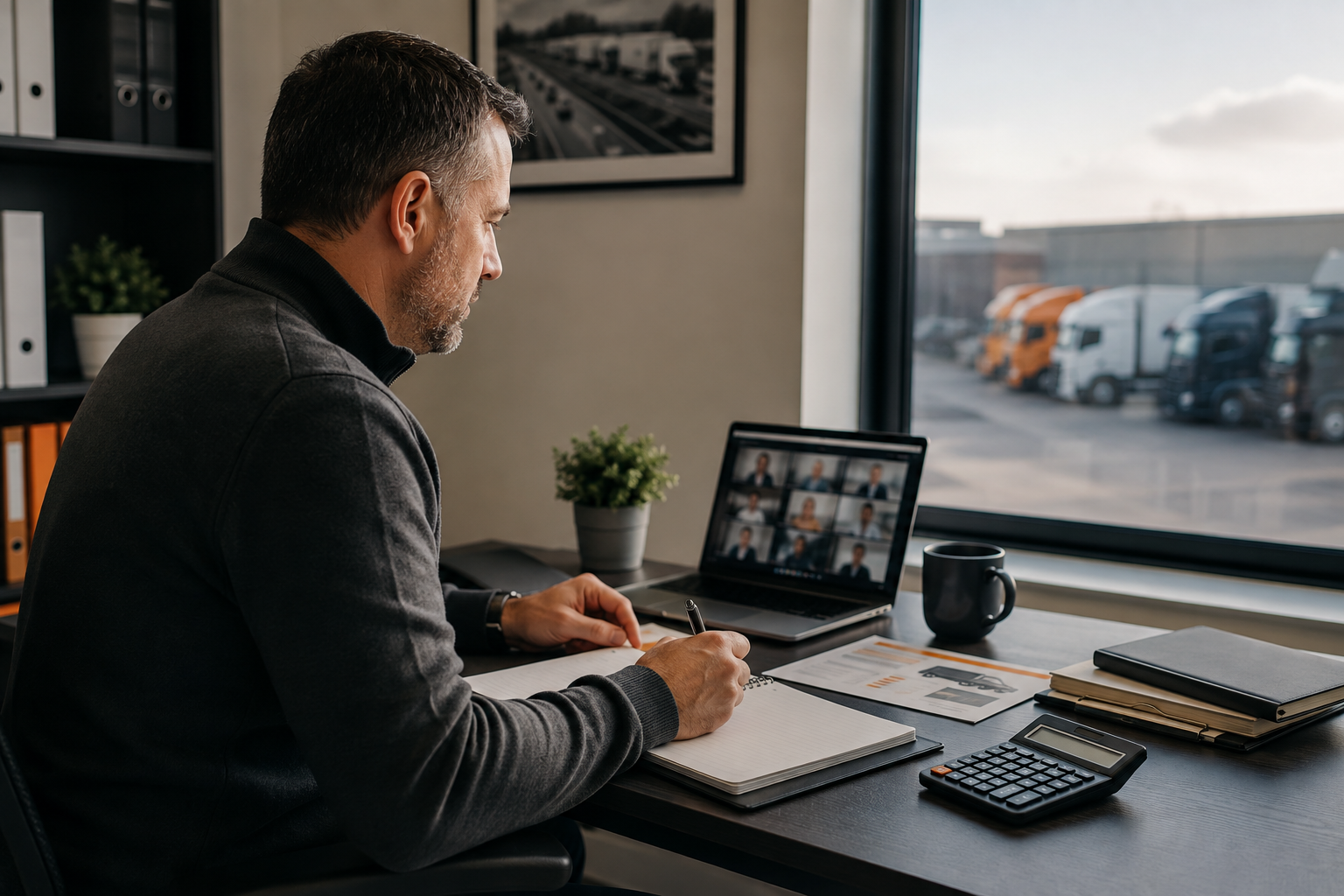Illustrative learner studying transport management online